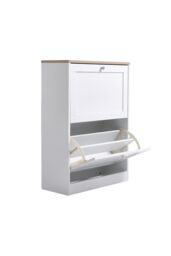 Living and Home Wooden 2 Drawer Flip Down Shoe Cabinet Shoe Storage Organizer Shoe Rack White - thumbnail 4
