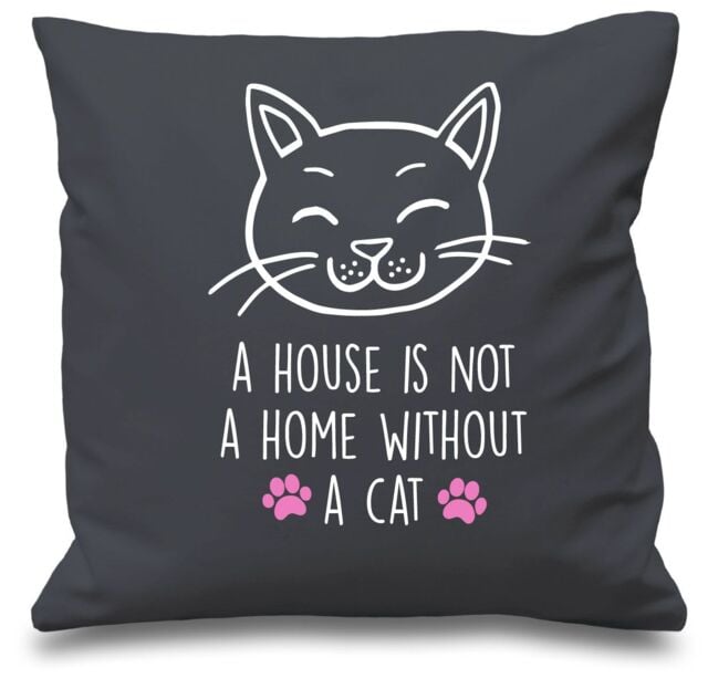 "60 SECOND MAKEOVER Cushion Cover A House Is Not A Home Without A Cat 16"" x 16"" in Grey - Size: 40 cm x 40 cm"