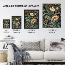 Artery8 Wall Art Print Flowers & Leaves Modern Art Nouveau Painting Detail Pastel Colour Teal Blue Orange Pink Autumn Blooms Art Framed - Size: A4 - thumbnail 3