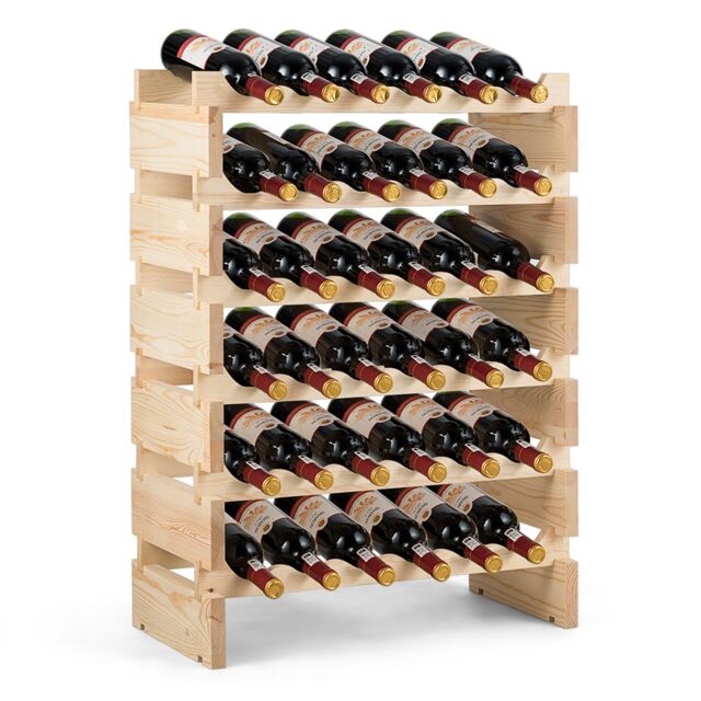 Costway 36 Bottles Wine Rack Freestanding Wine Storage Display Rack Pine Wood Wine Stand in Natural - image 1