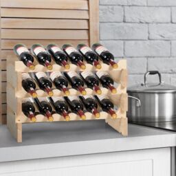 Costway 36 Bottles Wine Rack Freestanding Wine Storage Display Rack Pine Wood Wine Stand in Natural - thumbnail 4