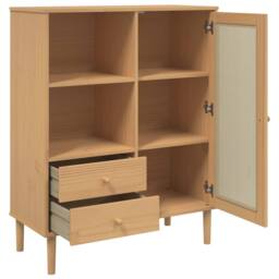 Berkfield Home Highboard SENJA Rattan Look Brown 90x40x112 cm Solid Wood Pine - Size: 90 x 40 x 112 cm - thumbnail 6