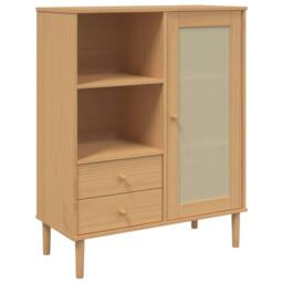Berkfield Home Highboard SENJA Rattan Look Brown 90x40x112 cm Solid Wood Pine - Size: 90 x 40 x 112 cm