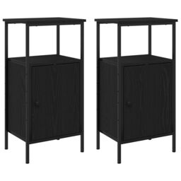 Berkfield Home Bedside Cabinets 2 pcs Black Oak 41x31x80 cm Engineered Wood - Size: 41 x 31 x 80 cm - thumbnail 6