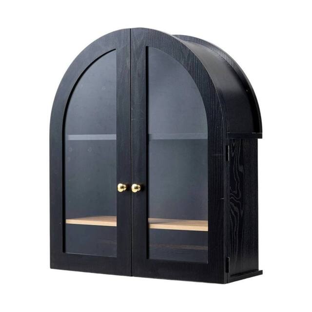 KORVIXA Arched Storage Cupboard Hanging Cabinet with Doors in Black - Size: W600mm x H600mm - image 1