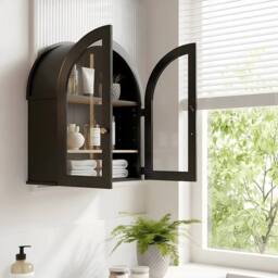 KORVIXA Arched Storage Cupboard Hanging Cabinet with Doors in Black - Size: W600mm x H600mm - thumbnail 4