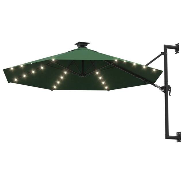 Berkfield Home Wall-mounted Parasol with LEDs & Metal Pole 300 cm Green - image 1