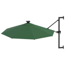 Berkfield Home Wall-mounted Parasol with LEDs & Metal Pole 300 cm Green - thumbnail 3