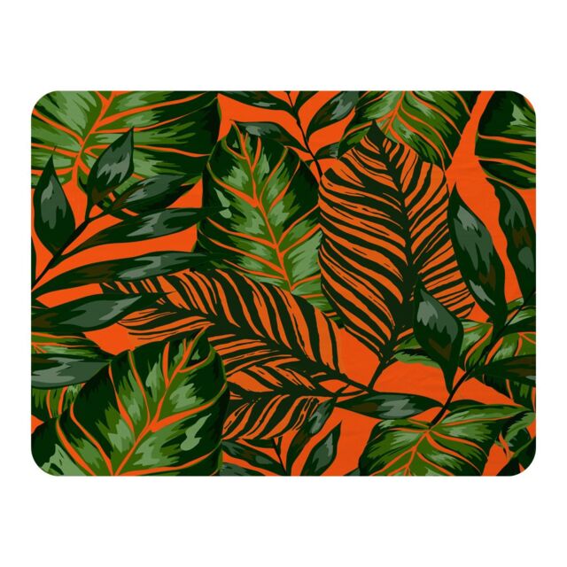 Benjamin Tate Design Green Tropical Leaves On Orange Blanket in Natural - Size: 120 cm x 150 cm - image 1