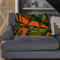 Benjamin Tate Design Green Tropical Leaves On Orange Blanket in Natural - Size: 120 cm x 150 cm - thumbnail 2