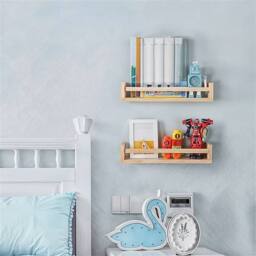 VOGREX 3PCS Natural Wood Floating Shelves Wall Mounted Storage NEW in Brown - thumbnail 5