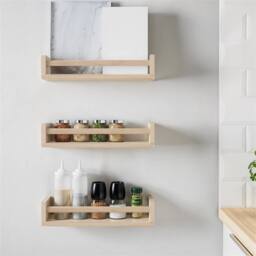 VOGREX 3PCS Natural Wood Floating Shelves Wall Mounted Storage NEW in Brown - thumbnail 1