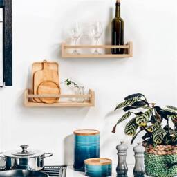 VOGREX 3PCS Natural Wood Floating Shelves Wall Mounted Storage NEW in Brown - thumbnail 6
