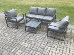 Fimous Aluminium Outdoor Garden Furniture Set Lounge Sofa 2 PC Chairs Square Coffee Table Sets Dark Grey - thumbnail 2