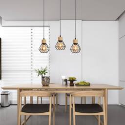 COMELY Vintage Industrial Pendant Light, Retro Iron & Wood Cage Design, E27 in Black - thumbnail 5
