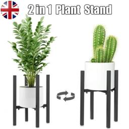 Nordara 2-in-1 Adjustable Metal Plant Stand Pot Holder Indoor Outdoor in Black - thumbnail 3