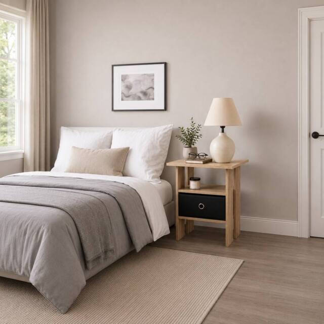 SPOT ON DEALZ Wooden Side Table with Basket Bedside End Table Storage Unit in Light Oak - image 1
