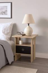 SPOT ON DEALZ Wooden Side Table with Basket Bedside End Table Storage Unit in Light Oak - thumbnail 8