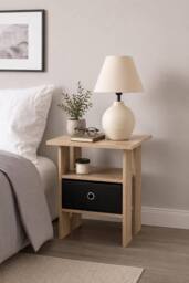 SPOT ON DEALZ Wooden Side Table with Basket Bedside End Table Storage Unit in Light Oak - thumbnail 7