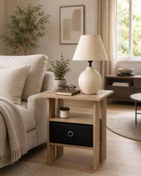SPOT ON DEALZ Wooden Side Table with Basket Bedside End Table Storage Unit in Light Oak - thumbnail 6
