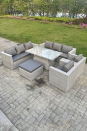 Fimous Rattan Garden Funiture Set Height Adjustable Rising Lifting Table Sofa Dining Set Lounge Sofa in Light Grey - thumbnail 2