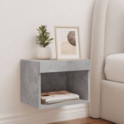 Berkfield Home Bedside Cabinet with LED Lights Wall-mounted Concrete Grey - thumbnail 3