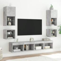 Berkfield Home Bedside Cabinet with LED Lights Wall-mounted Concrete Grey - thumbnail 4