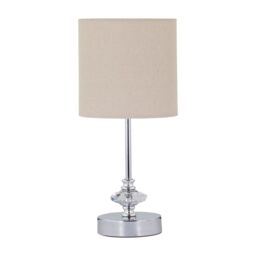 First Choice Lighting Set of 2 Chrome Jewelled Table Lamps with Natural Linen Shades in Silver - thumbnail 2