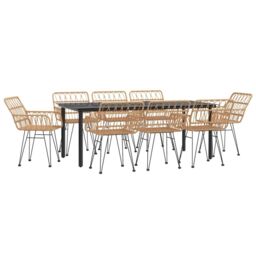 Berkfield Home 9 Piece Garden Dining Set Poly Rattan in Brown - thumbnail 3