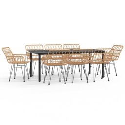 Berkfield Home 9 Piece Garden Dining Set Poly Rattan in Brown - thumbnail 2