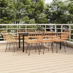 Berkfield Home 9 Piece Garden Dining Set Poly Rattan in Brown - thumbnail 1