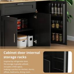 BTM Kitchen Island on Wheels with Spice Rack & Towel Holder in Black - thumbnail 7