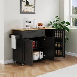 BTM Kitchen Island on Wheels with Spice Rack & Towel Holder in Black - thumbnail 3