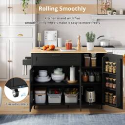 BTM Kitchen Island on Wheels with Spice Rack & Towel Holder in Black - thumbnail 9