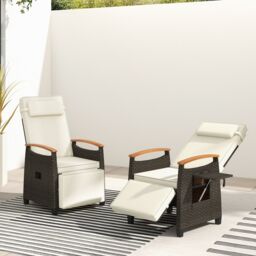 Costway Patio Wicker Recliner Chair Rattan Lounger Adjustable Backrest in White - thumbnail 4