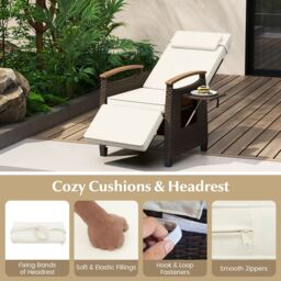 Costway Patio Wicker Recliner Chair Rattan Lounger Adjustable Backrest in White - thumbnail 7