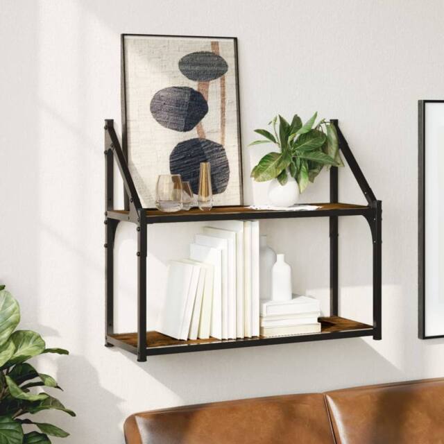 Berkfield Home 2-Tier Wall Shelf Smoked Oak 60x21x51 cm Engineered Wood in Brown - Size: 60 x 21 x 51 cm - image 1