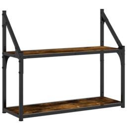 Berkfield Home 2-Tier Wall Shelf Smoked Oak 60x21x51 cm Engineered Wood in Brown - Size: 60 x 21 x 51 cm - thumbnail 2