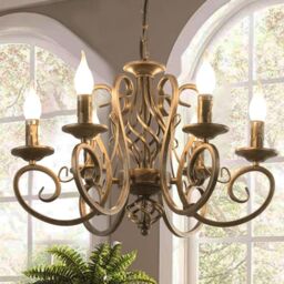 Garwarm 6 Lights Candle Wrought Iron French Country Chandelier in Gold