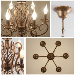 Garwarm 6 Lights Candle Wrought Iron French Country Chandelier in Gold - thumbnail 5
