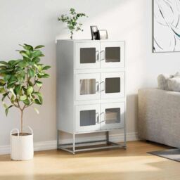 Berkfield Home Highboard White 68x39x123 cm Steel - Size: 68 x 39 x 123 cm - thumbnail 4