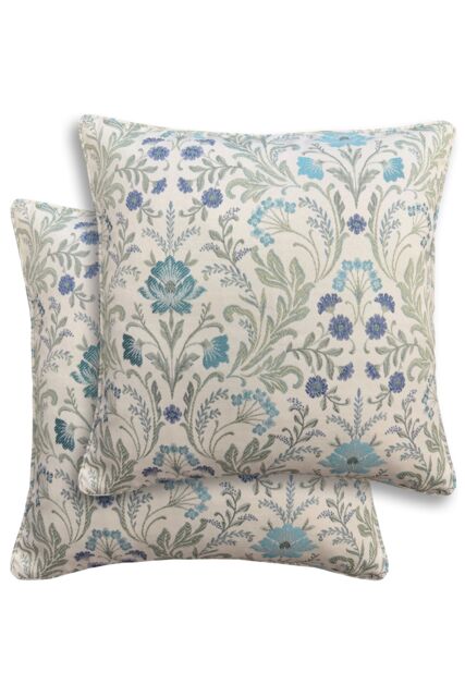 Enhanced Living Pair of Cotswold Floral Double Sided Zip Opening Piped Edge Cushion Covers - Cases Only in Blue - Size: 45 cm x 45 cm - image 1