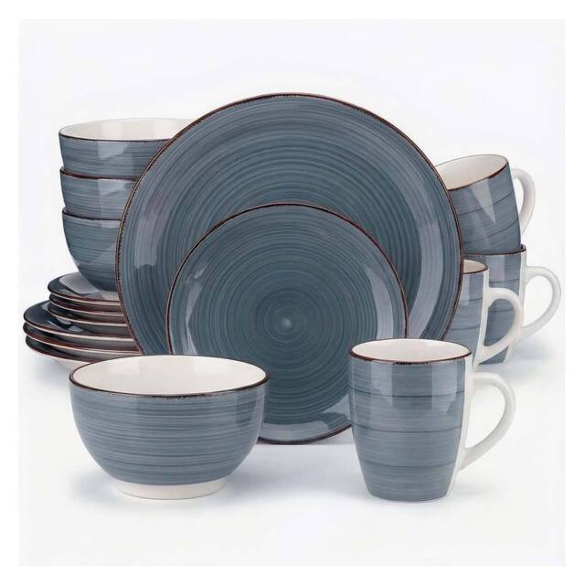 Alivio 16-Piece Porcelain Dinner Set, Lead-Free Blue Glaze Dinnerware Set for 4, Microwave & Dishwasher Safe Plates, Bowls & Mugs in Grey - image 1
