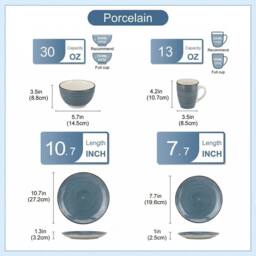Alivio 16-Piece Porcelain Dinner Set, Lead-Free Blue Glaze Dinnerware Set for 4, Microwave & Dishwasher Safe Plates, Bowls & Mugs in Grey - thumbnail 3