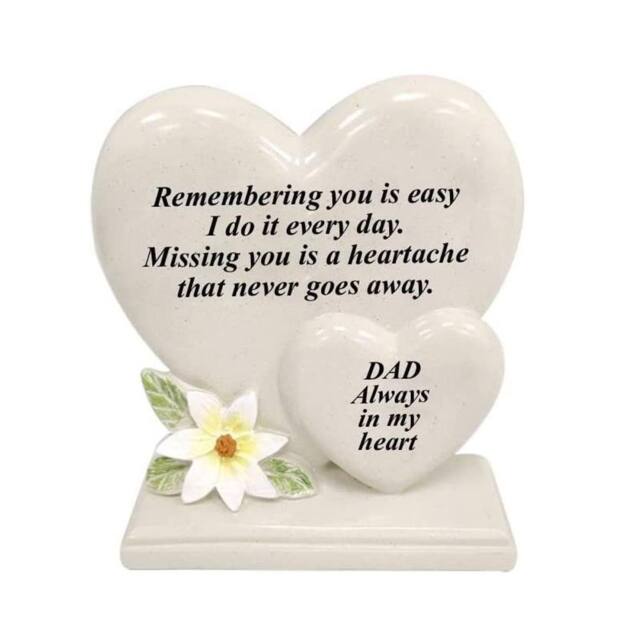 David Fischhoff Graveside Memorial White Lily Double Heart Plaque - Dad in Cream - image 1