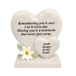 David Fischhoff Graveside Memorial White Lily Double Heart Plaque - Dad in Cream - thumbnail 1