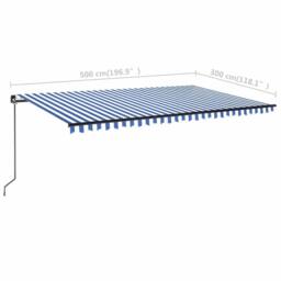 Berkfield Home Manual Retractable Awning with LED 500x300 cm Blue & White - thumbnail 7