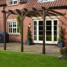 Rutland County Garden Furniture Ltd Wall Mounted Premium Pergola 3 Posts, L360 x W600 x H270 cm, Green in Brown - thumbnail 3