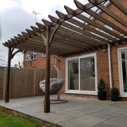 Rutland County Garden Furniture Ltd Wall Mounted Premium Pergola 3 Posts, L360 x W600 x H270 cm, Green in Brown - thumbnail 4