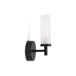 ValueLights Canya Single IP44 Rated Bathroom Frosted Reeded Glass Wall Light in Black - thumbnail 5